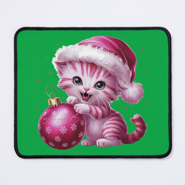 Item preview, Pink Christmas Kitty Playing With Ornament | Green designed and sold by PinkGoddessLove.