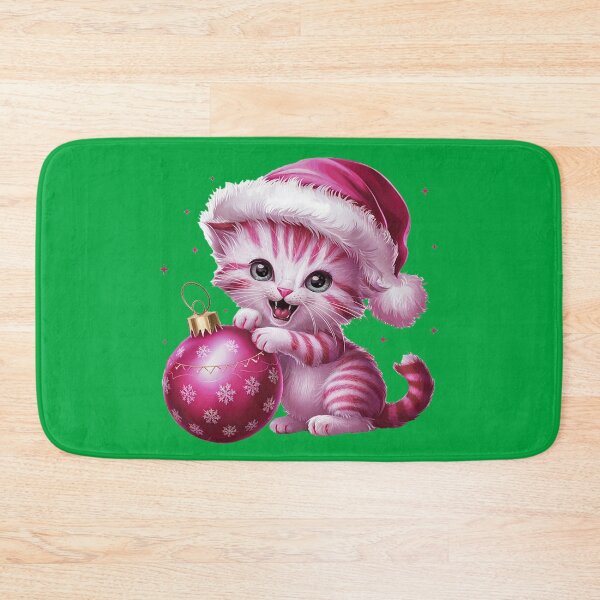 Item preview, Pink Christmas Kitty Playing With Ornament | Green designed and sold by PinkGoddessLove.