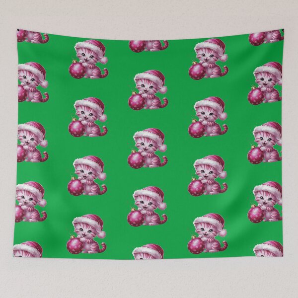 Item preview, Pink Christmas Kitty Playing With Ornament | Green designed and sold by PinkGoddessLove.