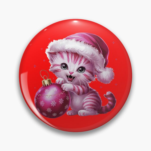 Item preview, Pink Christmas Kitty Playing With Ornament | Red designed and sold by PinkGoddessLove.