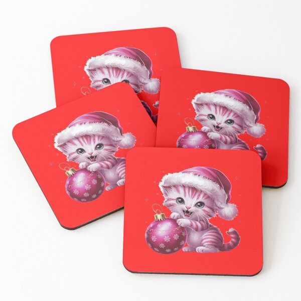 Item preview, Pink Christmas Kitty Playing With Ornament | Red designed and sold by PinkGoddessLove.