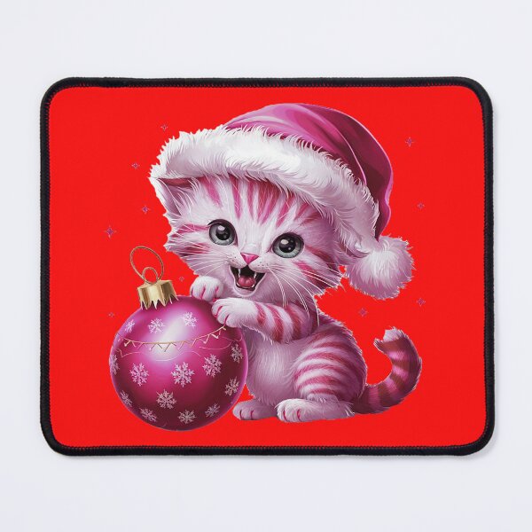 Item preview, Pink Christmas Kitty Playing With Ornament | Red designed and sold by PinkGoddessLove.