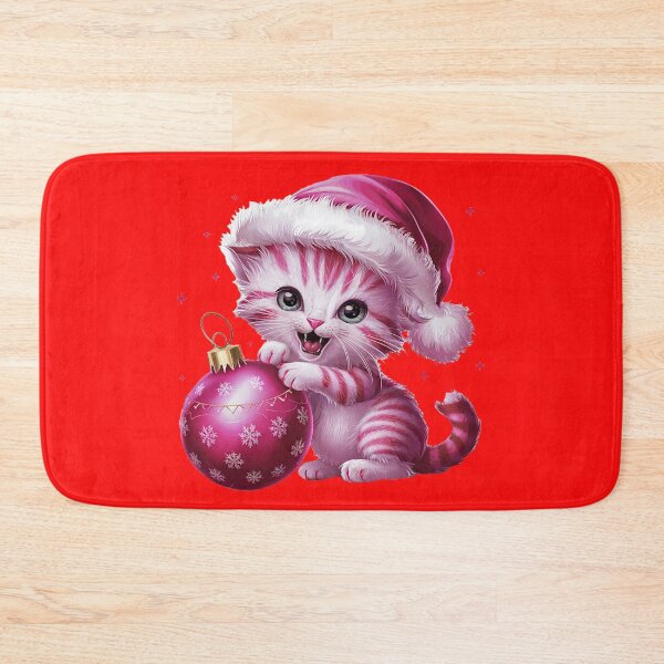 Item preview, Pink Christmas Kitty Playing With Ornament | Red designed and sold by PinkGoddessLove.