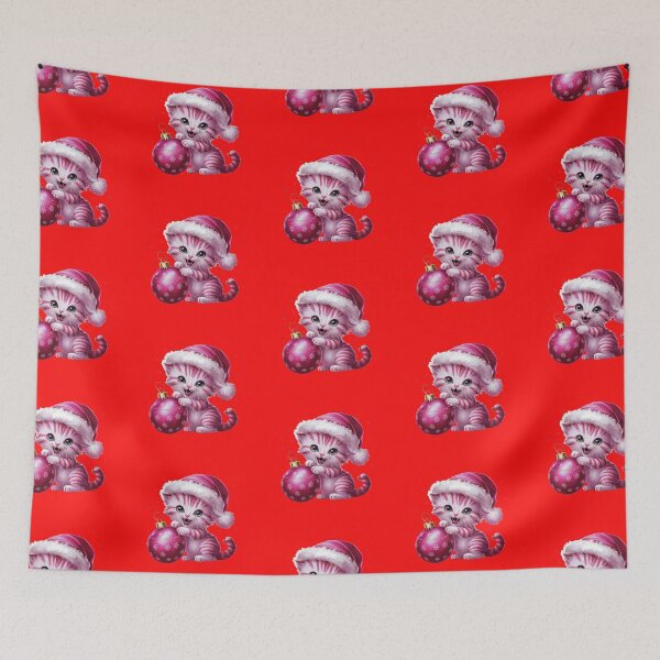 Item preview, Pink Christmas Kitty Playing With Ornament | Red designed and sold by PinkGoddessLove.