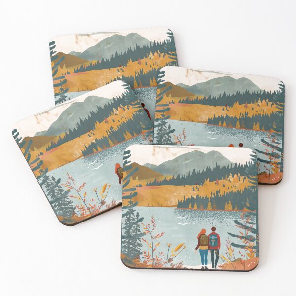 Item preview, Couple in Scandinavian landscape with lake, forest and mountains designed and sold by NordicArtPrint.