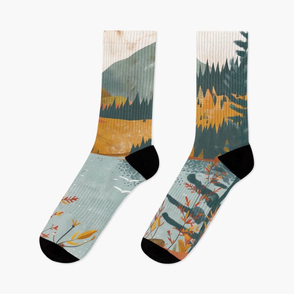 Item preview, Couple in Scandinavian landscape with lake, forest and mountains designed and sold by NordicArtPrint.