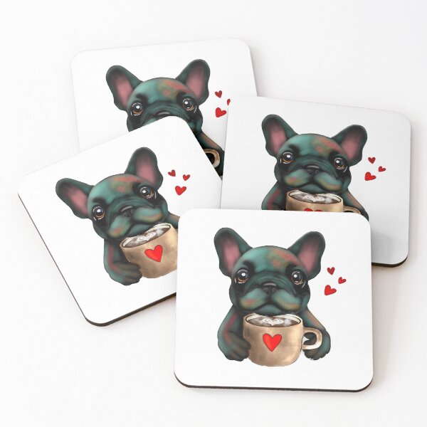 Item preview, French buldog with coffee designed and sold by MeliiisandreArt.