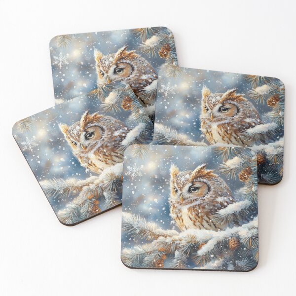 Item preview, Beautiful owl in Snowy Forest - Christmas Watercolor Painting designed and sold by MargaretWiktor.