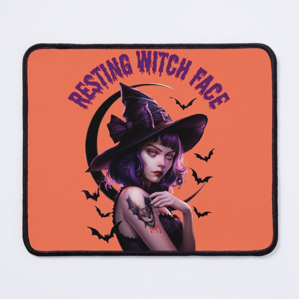 Item preview, Resting Witch Face: Gothic Witch with Purple Hair and Vampire Bat Tattoo designed and sold by elynne9.
