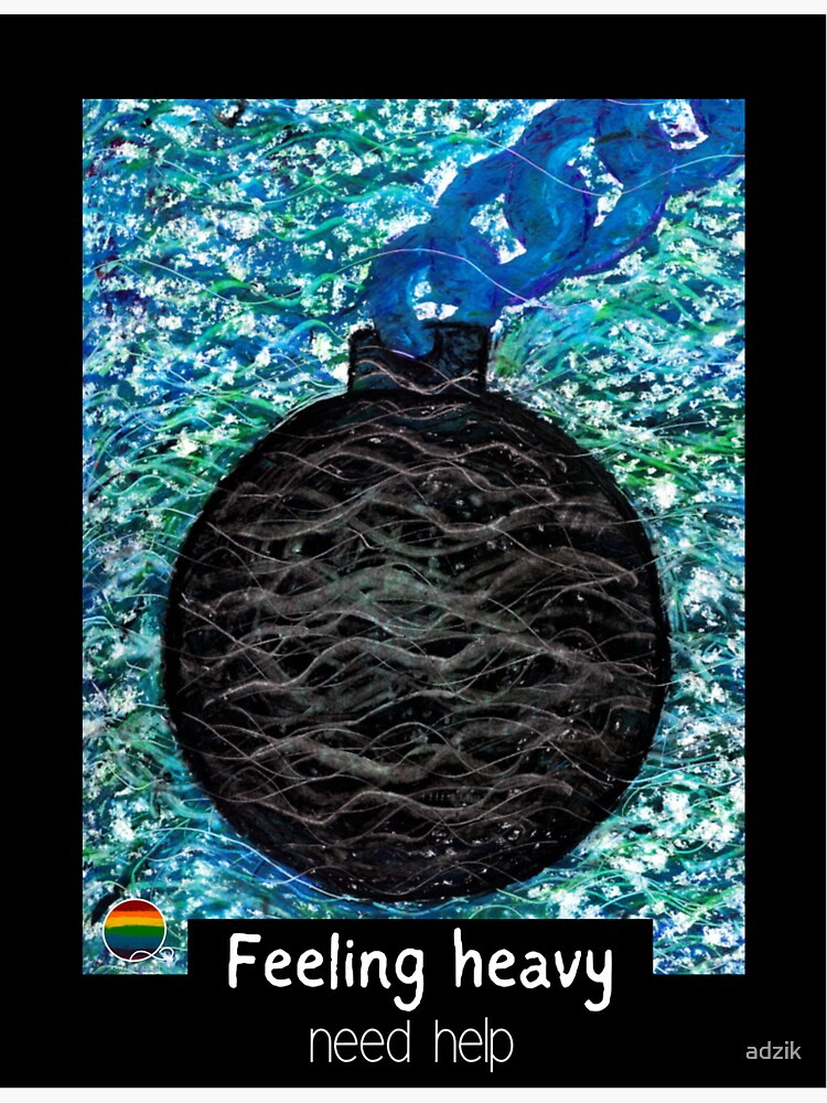 Thumbnail 3 of 3, Sticker, Feeling heavy: need help - hand painted oil pastel designed and sold by adzik.