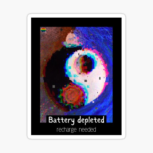 Battery depleted: recharge needed: hand painted oil pastel digitally altered Sticker