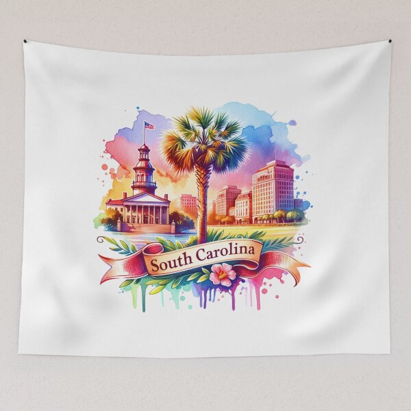 Artikelvorschau, ✨Retro-Aquarellkarten der US-Bundesstaaten – South Carolina – Einzigartige Reisekunst-T-Shirts, Tassen, Aufkleber und mehr entworfen und verkauft von artedigital99.