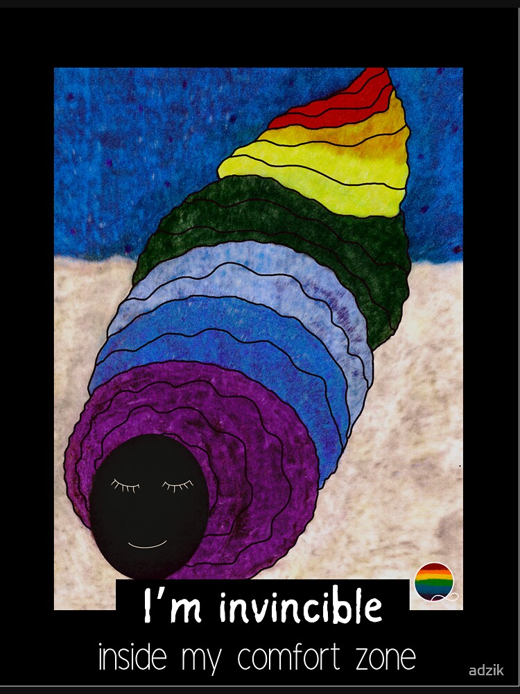 Thumbnail 7 of 7, Classic T-Shirt, I'm invincible inside my comfort zone: hand painted oil pastel digitally altered designed and sold by adzik.