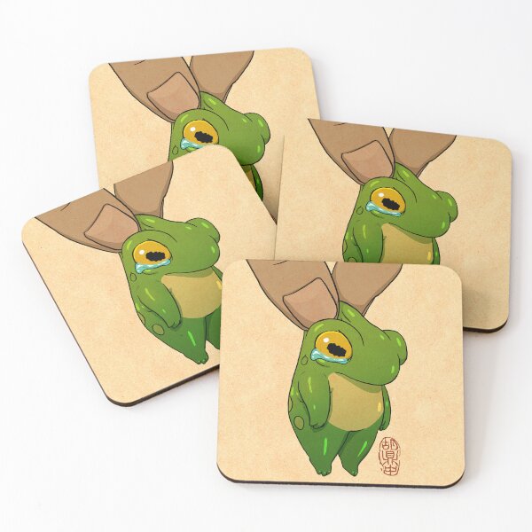 Item preview, small baby big feelings cute frog artwork asian japanese chinese style drawing black bg designed and sold by DingHuArt.