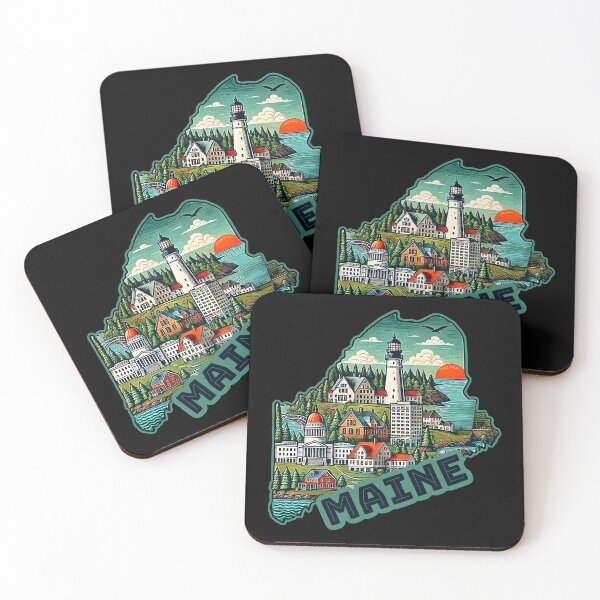 Artikelvorschau, Maine State Map USA Skyline und Sehenswürdigkeiten Illustration - Reise-Souvenir-Kunst entworfen und verkauft von Unitepeople.