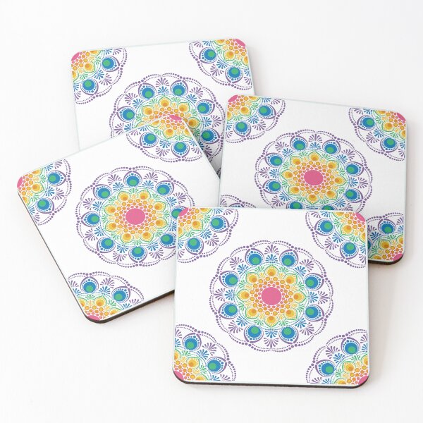 Item preview, White Maximalist Rainbow Floral Fountain Polka Dots designed and sold by Triplicate Limited.