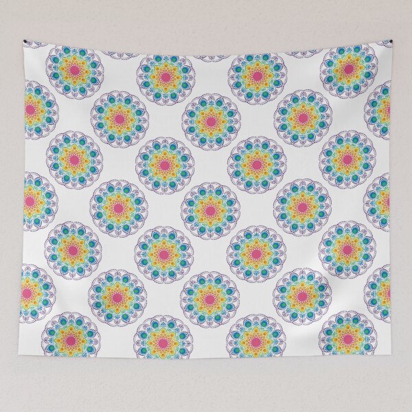 Item preview, White Maximalist Rainbow Floral Fountain Polka Dots designed and sold by Triplicate Limited.