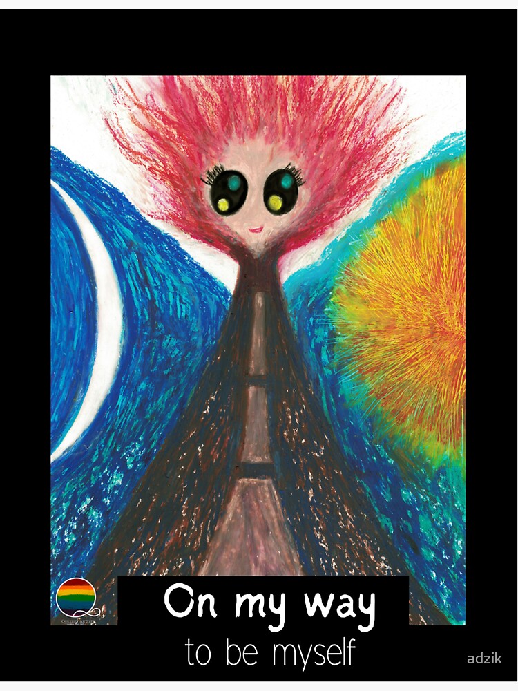 Thumbnail 3 of 3, Sticker, On my way to be myself: hand painted oil pastel vivid colours designed and sold by adzik.