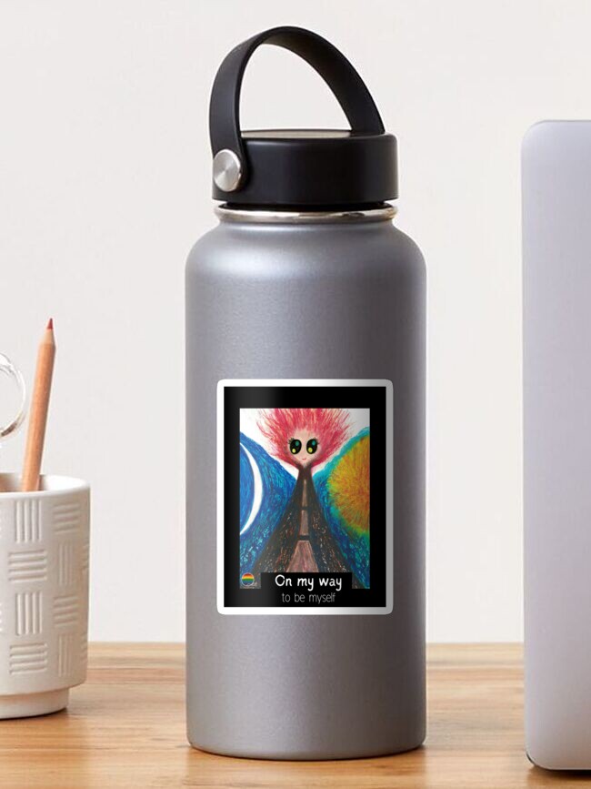 Thumbnail 1 of 3, Sticker, On my way to be myself: hand painted oil pastel vivid colours designed and sold by adzik.