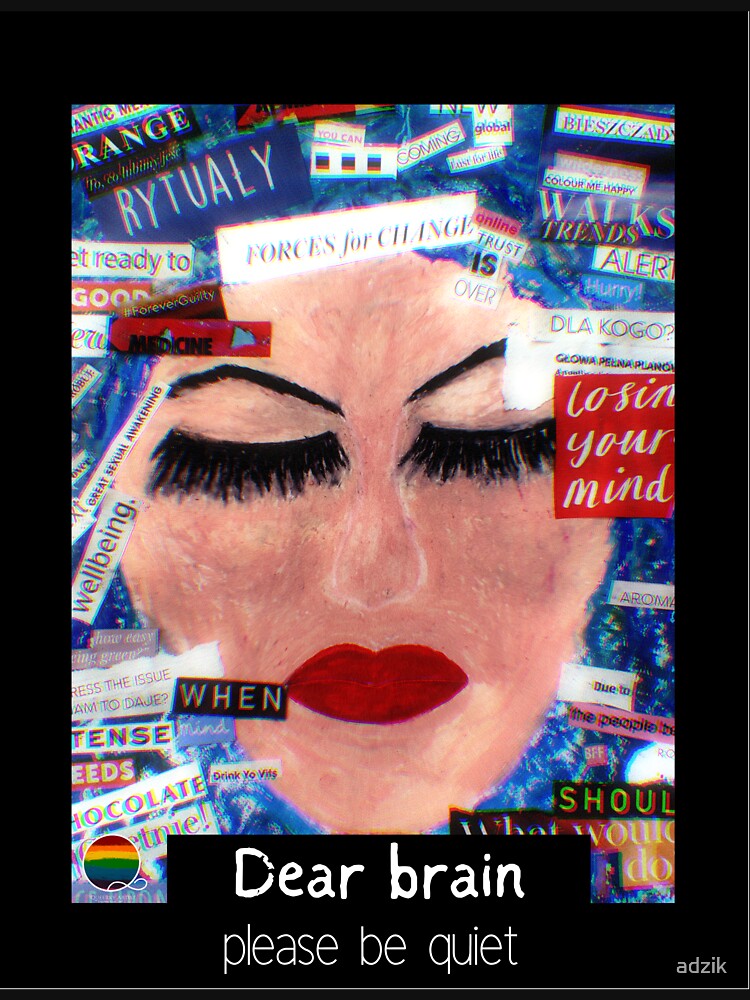 Thumbnail 7 of 7, Classic T-Shirt, Dear brain please be quiet: hand painted oil pastel mixed media art collage digitally altered designed and sold by adzik.