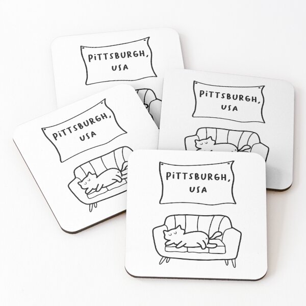 Item preview, Pittsburgh, USA | A Cute Cat Sleeping Peacefully on a Cozy Couch Illustration designed and sold by RM-Journey.