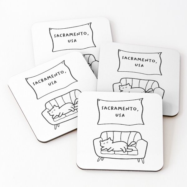 Item preview, Sacramento, USA | A Cute Cat Sleeping Peacefully on a Cozy Couch Illustration designed and sold by RM-Journey.