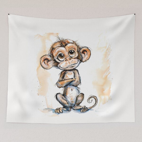 Item preview, Cute Monkey Watercolor Ink Drawing designed and sold by MaryFiore.