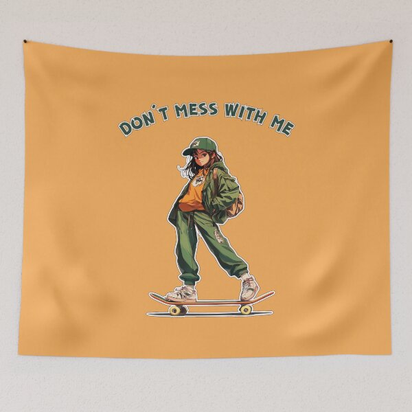 Item preview, Don't mess with me, skateboarding girl, anime tomboy designed and sold by silent-violin.