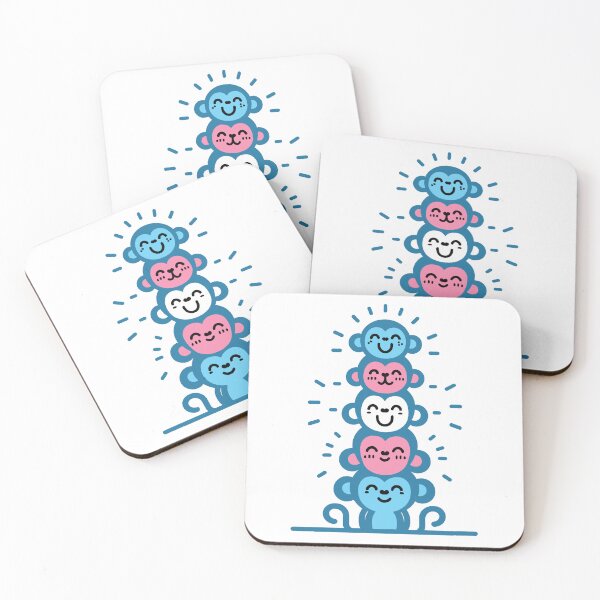 Item preview, Cute Transgender Pride Flag Monkeys, Trans Stacked Monkeys designed and sold by Travelslightly.