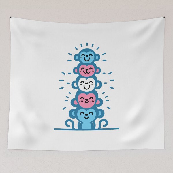 Item preview, Cute Transgender Pride Flag Monkeys, Trans Stacked Monkeys designed and sold by Travelslightly.