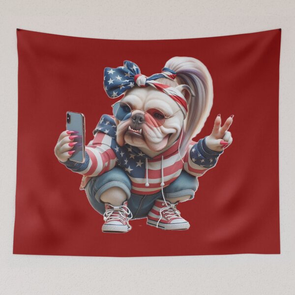 Item preview, Patriotic Bulldog Social Media Star taking a selfie. designed and sold by TheDogOnIt.