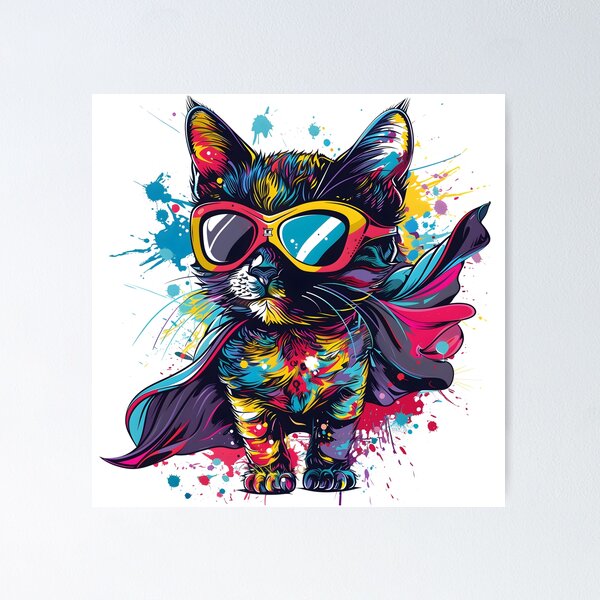 Item preview, Graffiti superhero kitten with cape designed and sold by ProutsideArt.