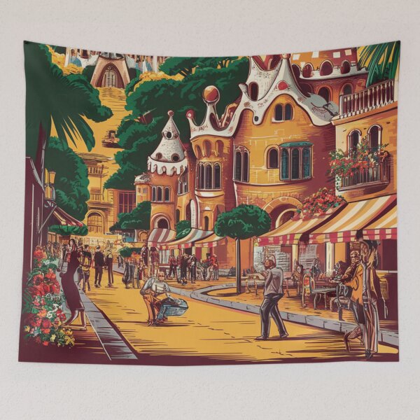 Item preview, Barcelona Vintage Travel Poster designed and sold by TravelerRat.