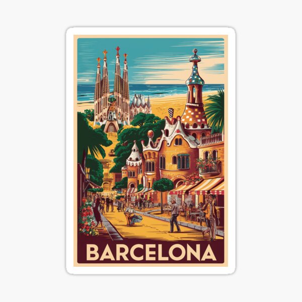 Item preview, Barcelona Vintage Travel Poster designed and sold by TravelerRat.