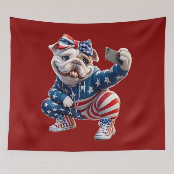 Item preview, Patriotic Bulldog Social Media Star taking a selfie. designed and sold by TheDogOnIt.