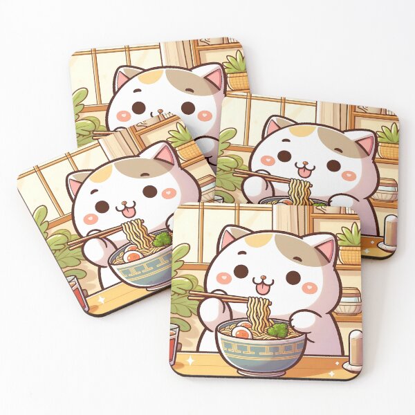Item preview, Kawaii cat enjoying ramen noodles designed and sold by SekoOne.