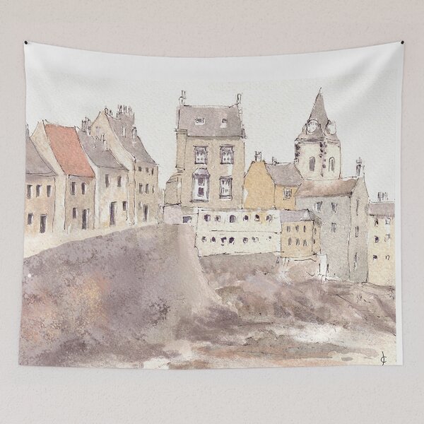Item preview, South Queensferry harbour buildings mixed media painting for charity designed and sold by JayTCee.