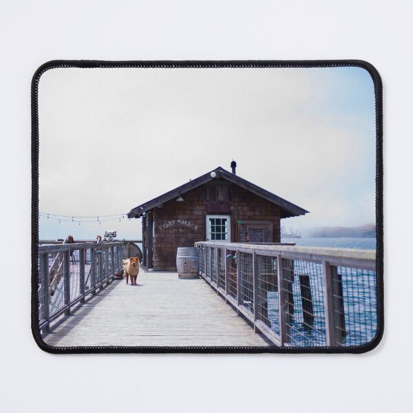 Item preview, Charming Dock at Tomales Bay California with Dog and Rustic Shack designed and sold by World Wondering Travel Photography.