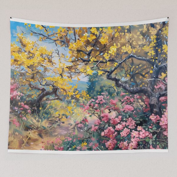 Item preview, Blooming Pink and Yellow Trees designed and sold by sakurashorty.