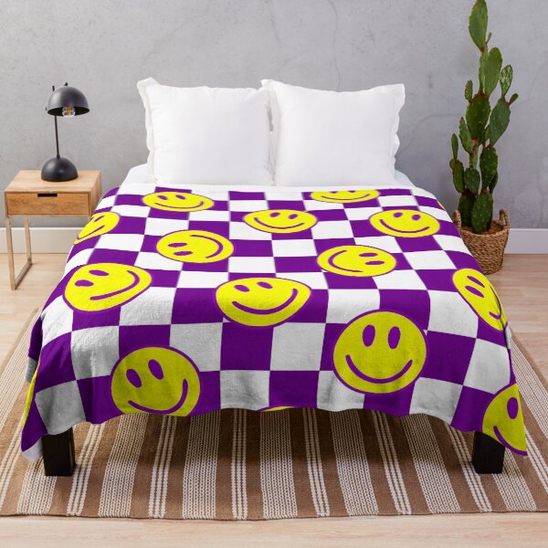 Item preview, purple happy face check groovy designed and sold by Gossip Rag.