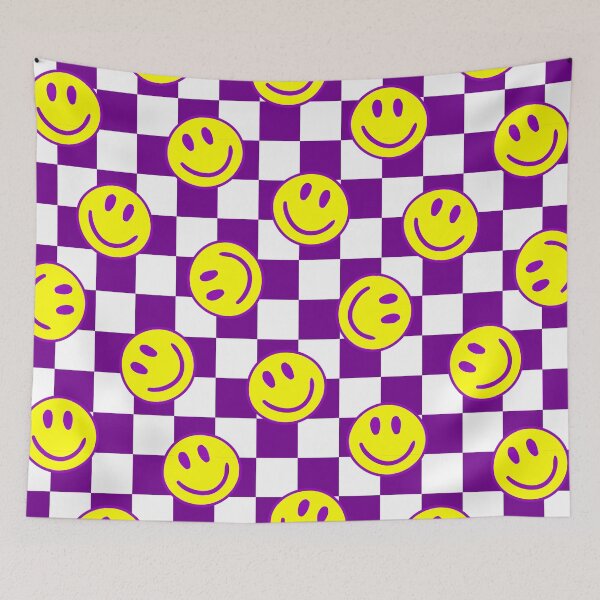 Item preview, purple happy face check groovy designed and sold by Gossip Rag.