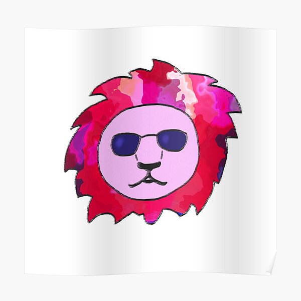 Cool Lion with Pink Colorful Mane and Sunglasses Poster