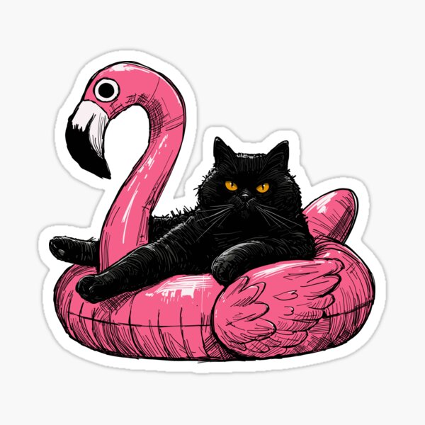 Vista previa del artículo con la obra «Gato gordo en un flotador de flamenco», diseñado y vendido por KilkennyCat Art.