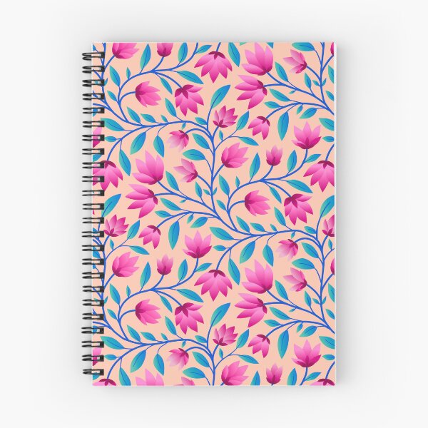 Aperçu de l'œuvre Motif floral avec fleurs roses et feuilles et tiges bleues créée et vendue par LKL-Designs.