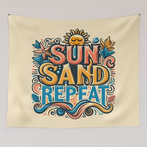 Artikelvorschau, Sonne, Sand, Wiederholen, Typografie entworfen und verkauft von maxmaj.