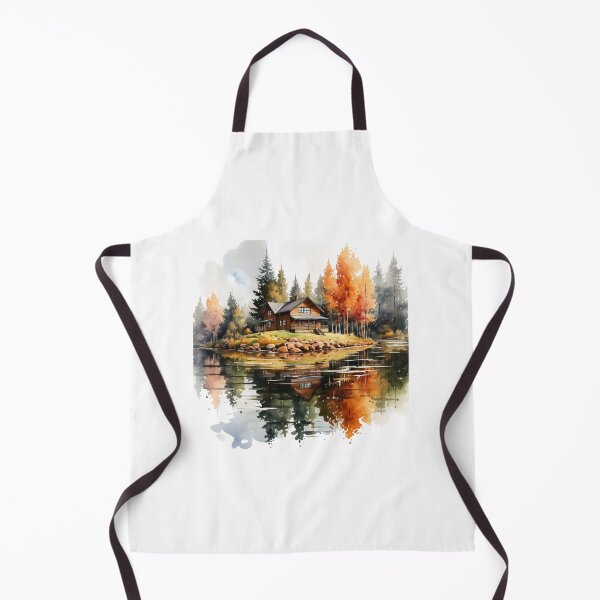 Item preview, Watercolor fall-themed lake view designed and sold by Curious Frog.