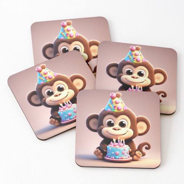 Item preview, Cute Monkey with Birthday Cake Cartoon Vector Icon designed and sold by hjian8219.