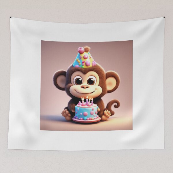 Item preview, Cute Monkey with Birthday Cake Cartoon Vector Icon designed and sold by hjian8219.