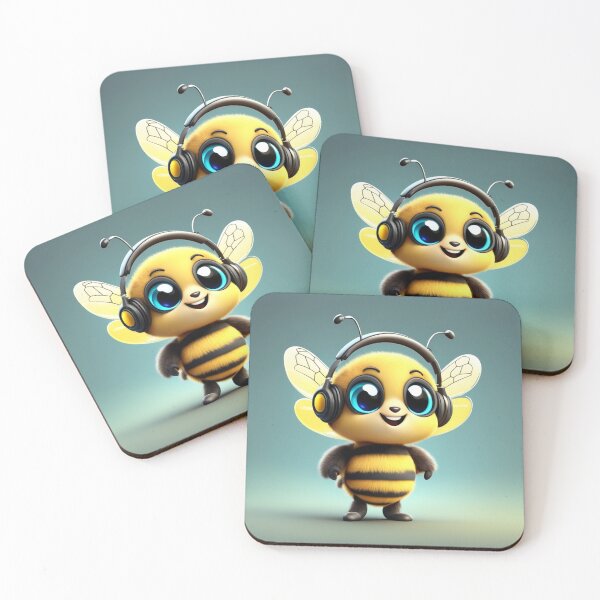 Item preview, Cute Honey Bee Wearing Headphones Cartoon Vector Icon designed and sold by hjian8219.