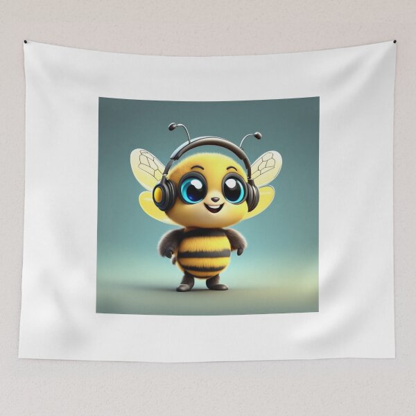 Item preview, Cute Honey Bee Wearing Headphones Cartoon Vector Icon designed and sold by hjian8219.
